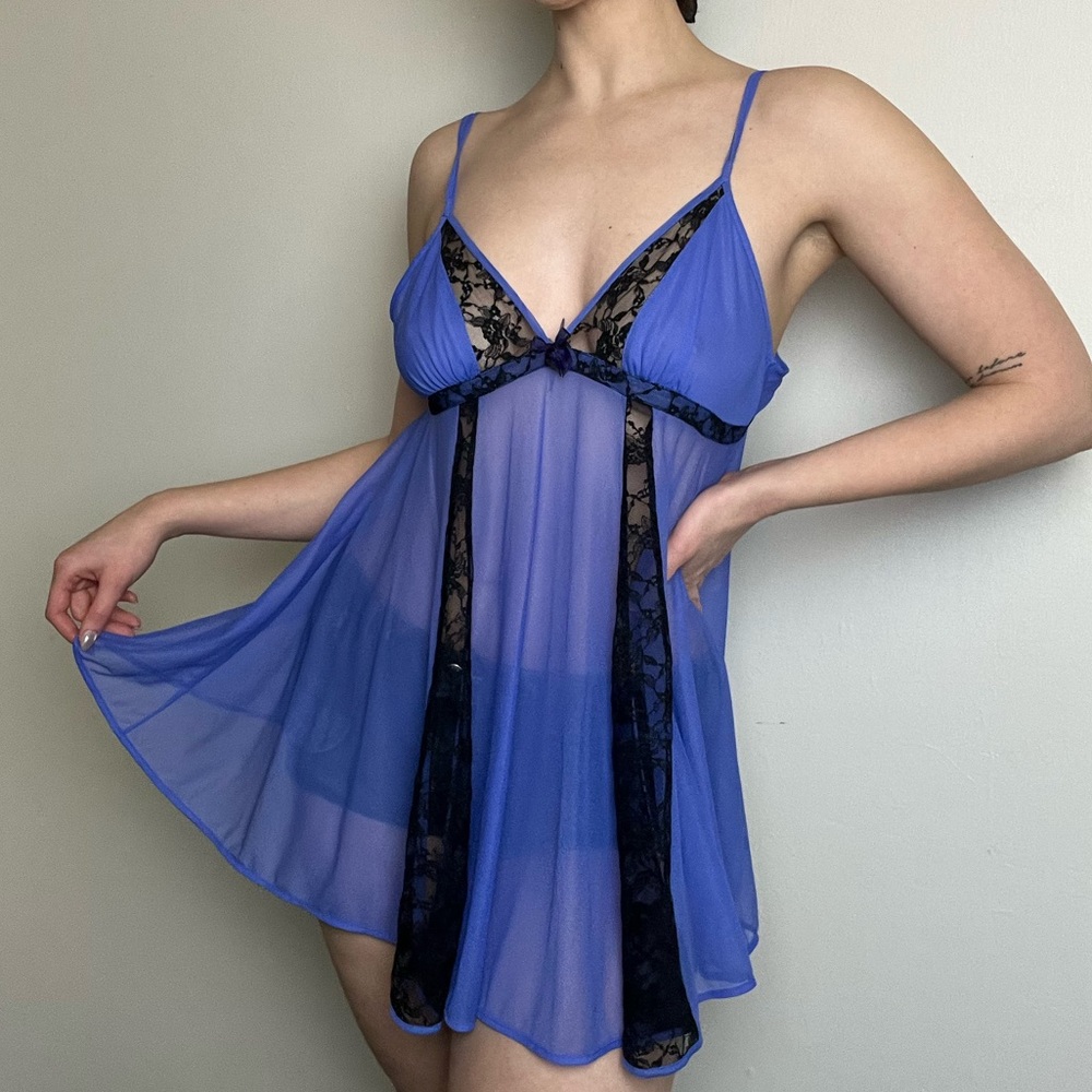 Betsey Johnson Blue and Black Lace Chemise
